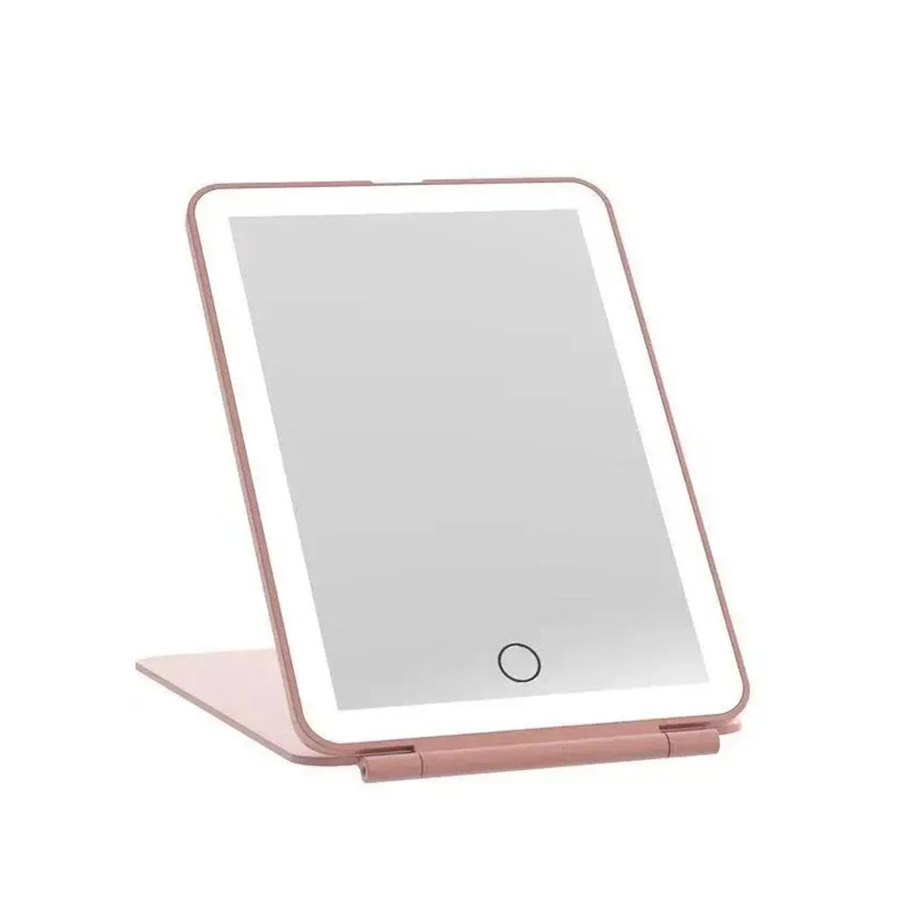 LED Foldable Travel Makeup Mirror 3 Colors Light Modes USB Rechargeable Touch Screen Portable Tabletop Cosmetic Mirror White