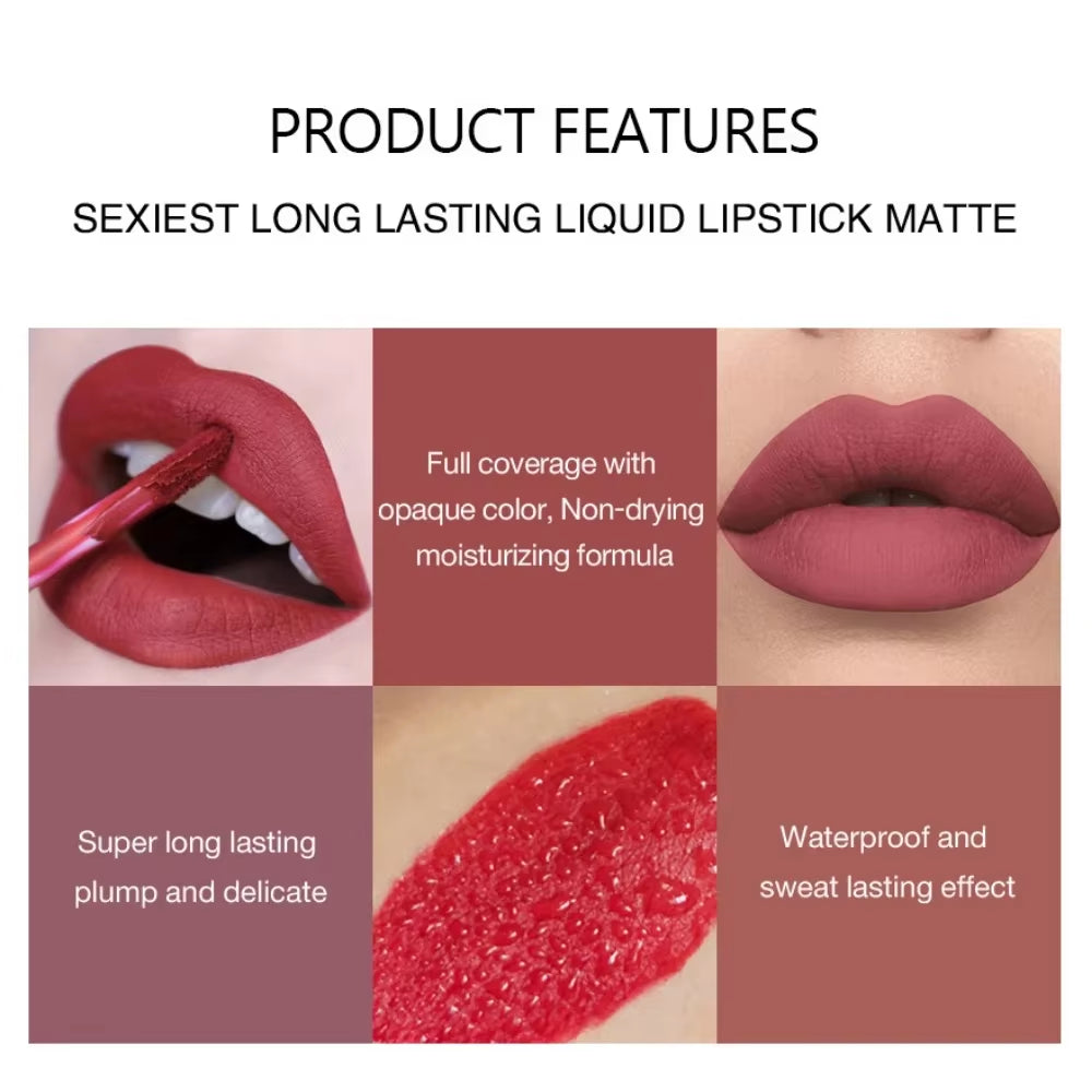 Long-Lasting Velvet Matte Liquid Lipstick - Waterproof Red Lip Gloss for Women