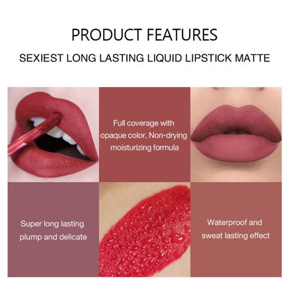 Long-Lasting Velvet Matte Liquid Lipstick - Waterproof Red Lip Gloss for Women
