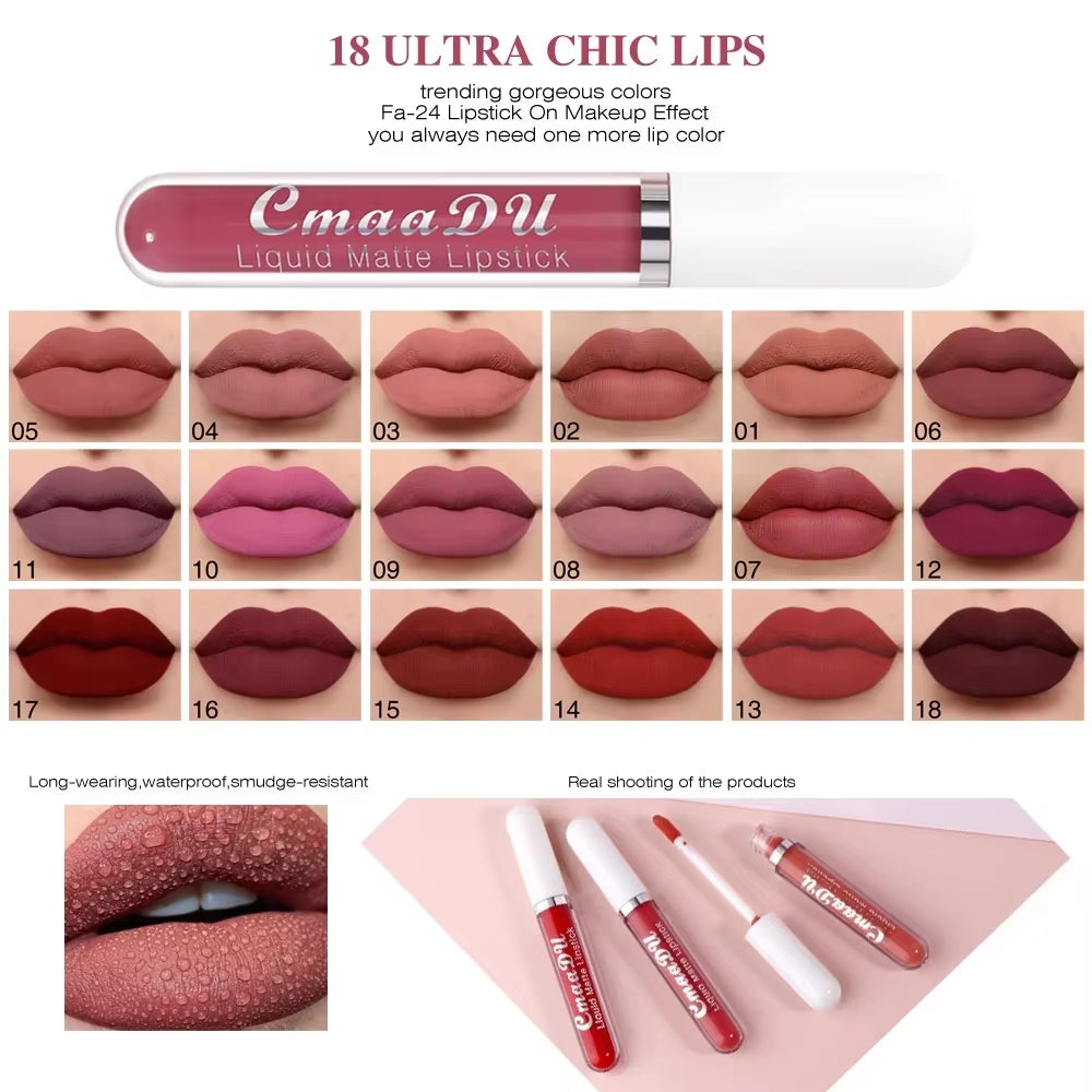 Long-Lasting Velvet Matte Liquid Lipstick - Waterproof Red Lip Gloss for Women