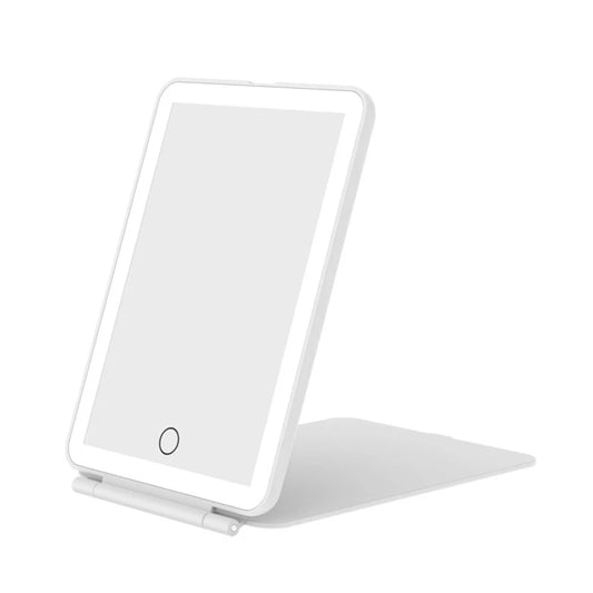 LED Foldable Travel Makeup Mirror 3 Colors Light Modes USB Rechargeable Touch Screen Portable Tabletop Cosmetic Mirror White