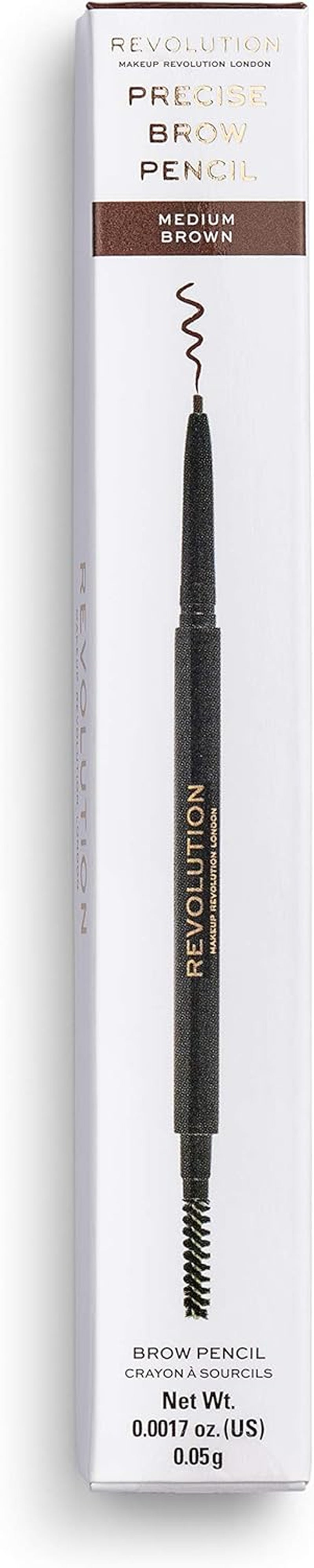 Makeup Revolution, Precise Brow Pencil, Lápiz De Cejas De Doble Punta Y Pincel En Espiral, Punta Fina, Marrón Medio, 9G