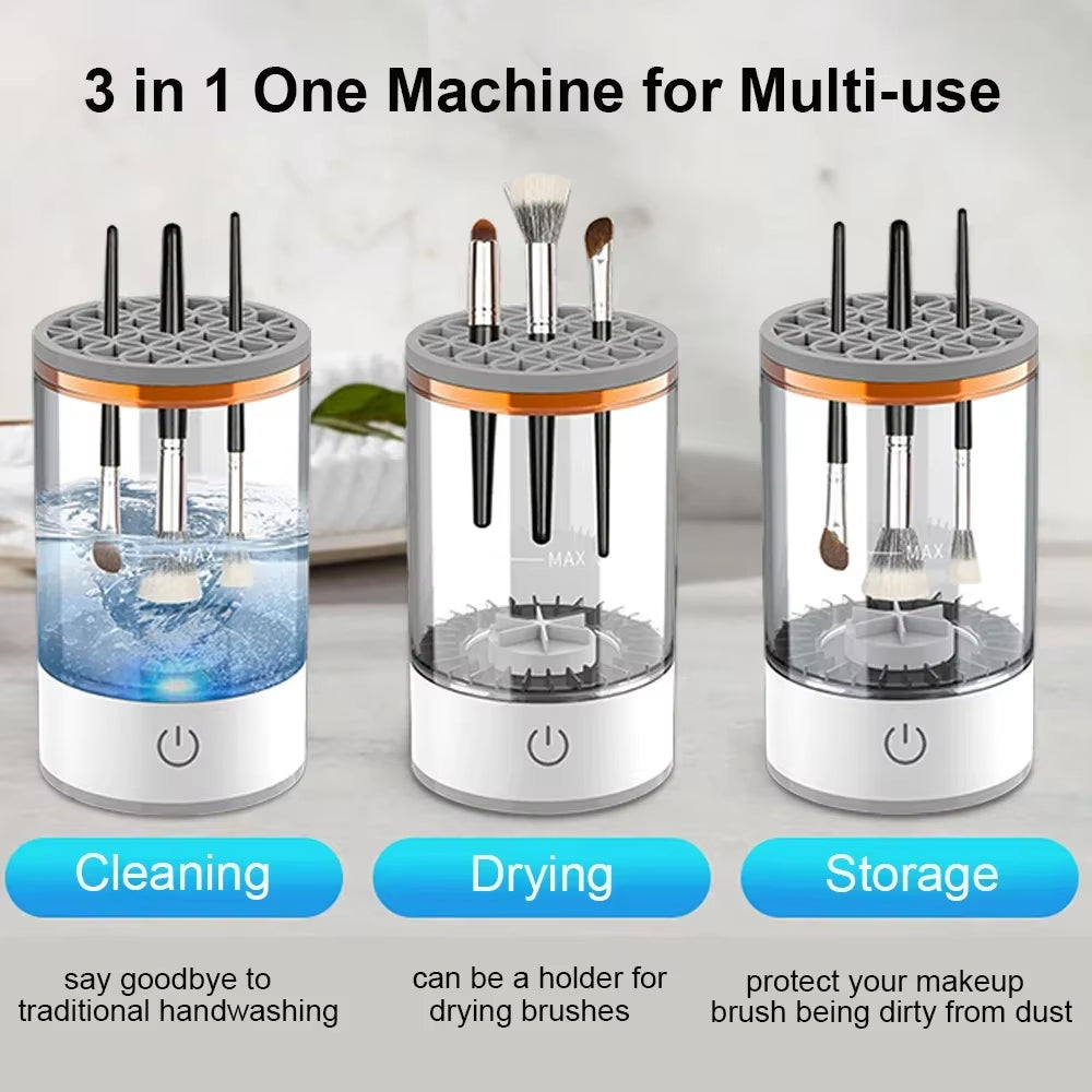 Portable 3-in-1 USB Electric Makeup Brush Cleaner and Drying Rack - Efficient Brush Washing and Quick Drying Tool