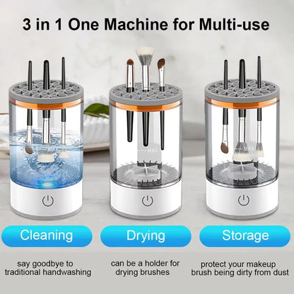 Portable 3-in-1 USB Electric Makeup Brush Cleaner and Drying Rack - Efficient Brush Washing and Quick Drying Tool