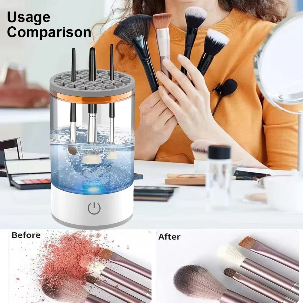 Portable 3-in-1 USB Electric Makeup Brush Cleaner and Drying Rack - Efficient Brush Washing and Quick Drying Tool