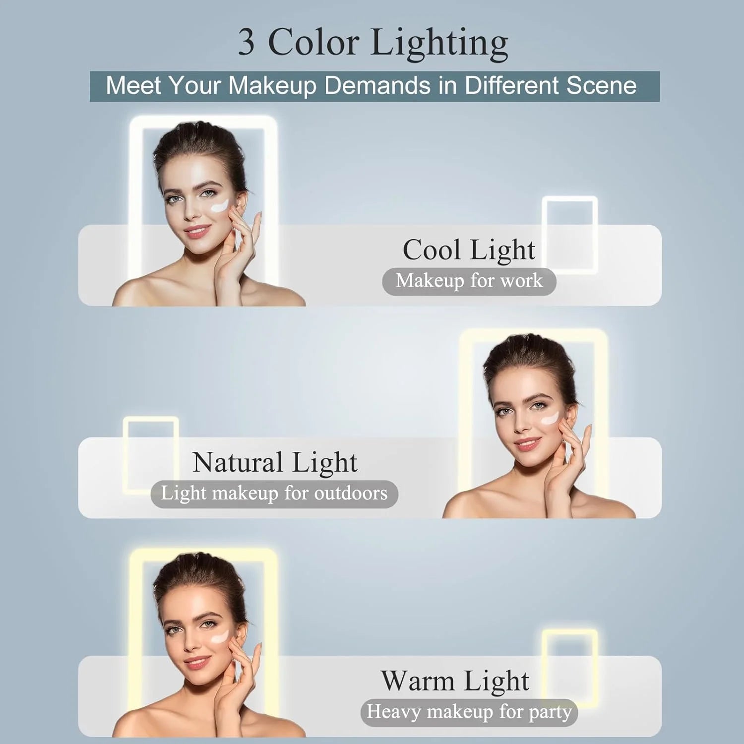 LED Foldable Travel Makeup Mirror 3 Colors Light Modes USB Rechargeable Touch Screen Portable Tabletop Cosmetic Mirror White