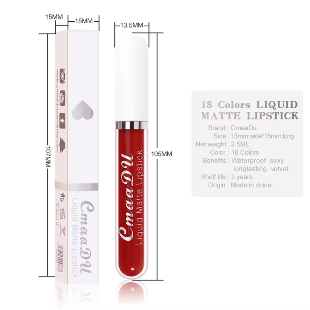 Long-Lasting Velvet Matte Liquid Lipstick - Waterproof Red Lip Gloss for Women