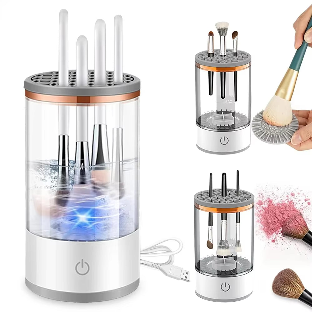 Portable 3-in-1 USB Electric Makeup Brush Cleaner and Drying Rack - Efficient Brush Washing and Quick Drying Tool