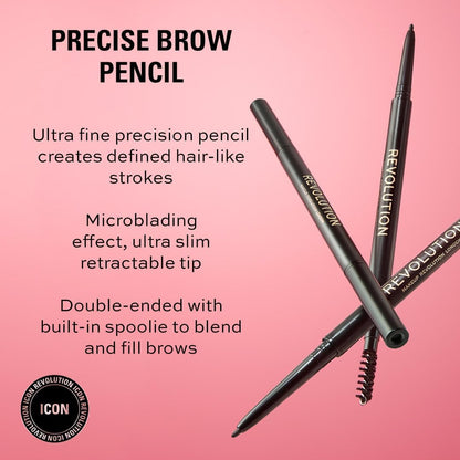Makeup Revolution, Precise Brow Pencil, Lápiz De Cejas De Doble Punta Y Pincel En Espiral, Punta Fina, Marrón Medio, 9G