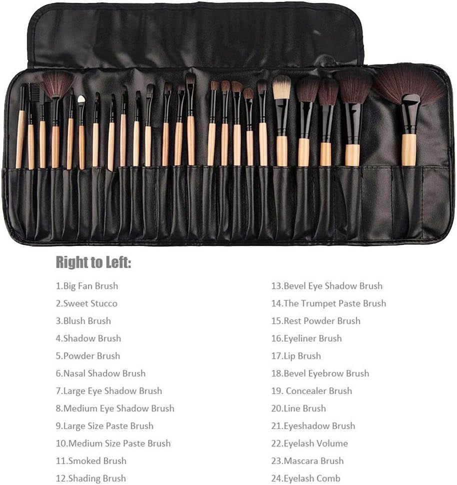 Brochas De Maquillaje, 24Pcs Maquillaje Profesional Pinceles Maquillaje De Ojos Rubor Contorno De Los Labios Corrector Brochas Cosméticas + Bolso Negro