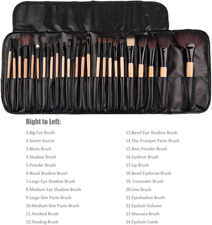 Brochas De Maquillaje, 24Pcs Maquillaje Profesional Pinceles Maquillaje De Ojos Rubor Contorno De Los Labios Corrector Brochas Cosméticas + Bolso Negro