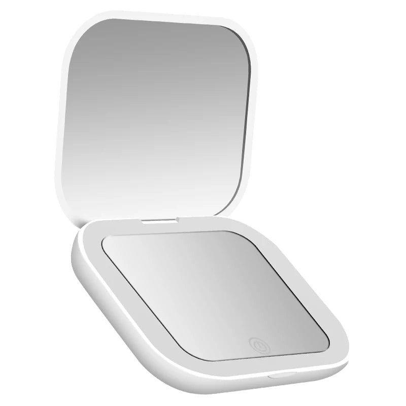 Portable Compact Folding Cosmetic Mirror with LED Lights and 2X Magnification for Travel